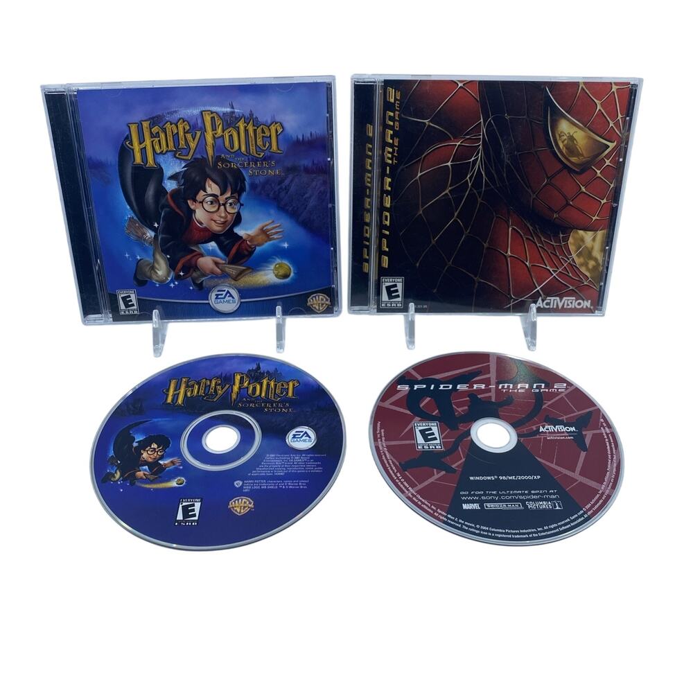 Harry Potter Sorcerer's Stone + Spider-Man 2 PC CD-ROM Game Lot Jewel Case